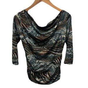 SNO SKINS Womens Vintage Animal Print Top Ruched Sz Small Retro Y2K Blouse